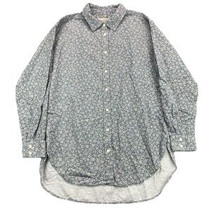 Loft Corduroy Button Up Women's Floral Shirt High-Low Hem Collared Casual Size M